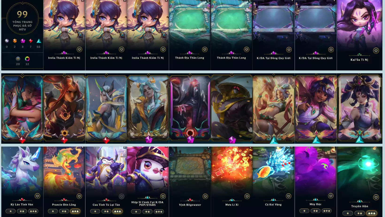 IRELIA THÁNH KIẾM TÍ NỊ + SÀN THÁNH ĐỊA THẦN LONG VS SÀN KDA CHƯỞNG LỰC ĐẸP UNL RANK ALL 99 SKIN 9 KHUNG LV 77 FULL TƯỚNG